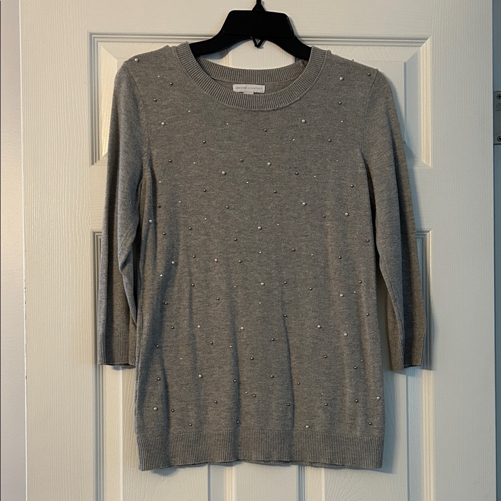 New York & Company Gray Sweater with Embellishments
